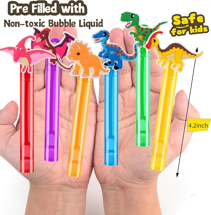 24Pcs Dinosaur Bubble Wands for Kids Dino Party Favors Supplies Decorations, Pinata Goodie Bag Stuffers & Classroom Prizes