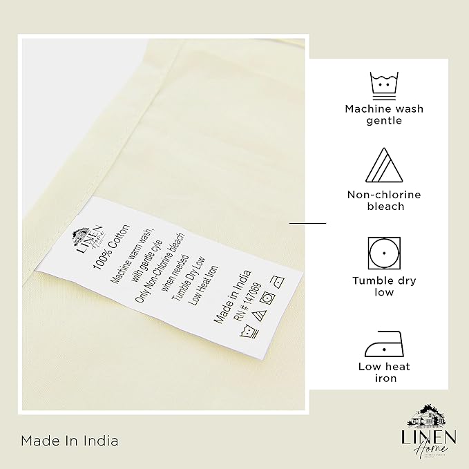 Linen Home 100% Cotton Percale Sheets Twin XL Size, Cream, Deep Pocket, 3 Pieces Set- 1 Flat, 1 Fitted and 1 Pillowcase, Crisp Cool and Long Staple Strong Bed Linen