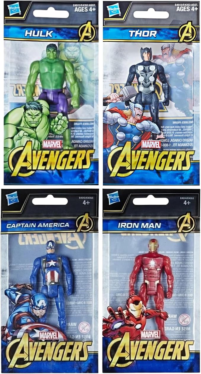 Toptoys2u Bargain Bundles Marvel-Avengers Miniature Articulated 9.5cm Toy Action Figures Bundle - Set of All 4 - Hulk, Thor, Captain America, & Iron Man