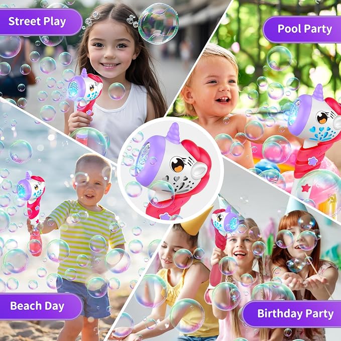 Bubble Machine Wand for Toddler Girls Toy, Automatic Bubble Machine Maker Blower Toys with Light, Outdoor Mower Party Toys for 3 4 5 Year Old Girl Easter Birthday Gifts Include Bubble Solution