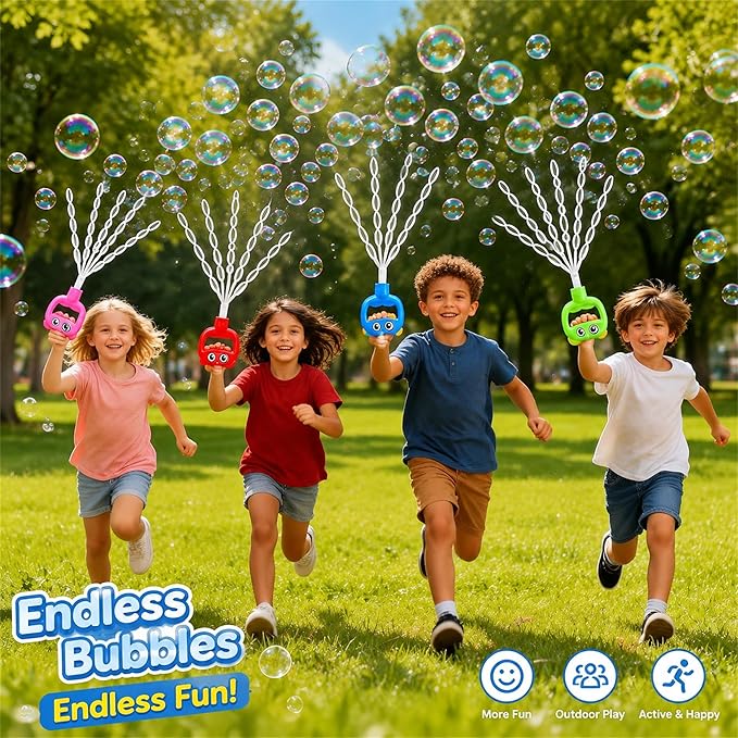 SHCKE 5-Claw Bubble Wand, Expanding Bubble Wand 4-Pack with 480ml Solution | 16.7 Inch Extra Large Bubble Wand,Refillable Bubble Toys Set for Backyard, Birthdays & Party Favors,Kids & Outdoor Fun