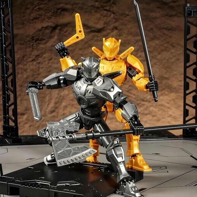 2 Pack T13 Action Figure Set, Already Assembled Titan 13 Robot, 5.5 Inch Posable Dummy 13 for Boys, Multi-Jointed Collectible Desktop Decor for Game Anime Fans（Black+Sliver）