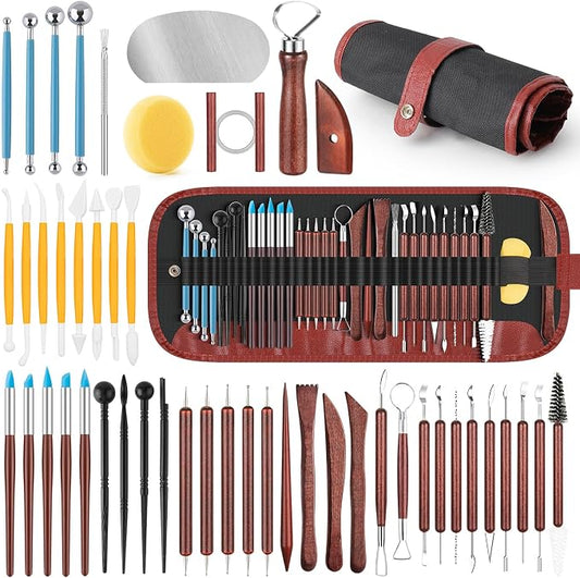 48PCS Pottery Tools Kit for Sculpting, Clay Carving Tools, Ceramic Tools for Polymer Clay, Modeling, Trimming, Molding, Shaping, Pottery Kiln, Arts Crafts Supplies, Adults, Students, Beginners, Pros