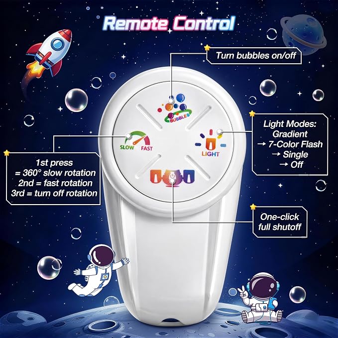 cossy Rechargeable Bubble Machine, 360° Automatic Rotation Bubble Machine for Kids, Bubble Maker with Remote Control, RGB Lights & 20000+ Bubbles Per Minute, Outdoor Toys Games for Kids/Adults (Black)