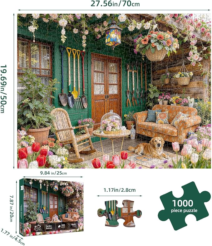 Garden Retreat Puzzles for Adults 1000 Pieces,Challenging Jigsaw Puzzles for Adults,Difficult Impossible Puzzle for Family Game Night,Recycled Paper Jigsaw Puzzle,Gifts for Boys Girls
