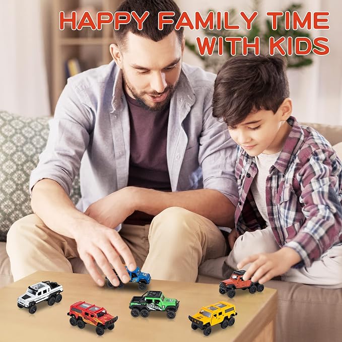 KIDAMI Diecast Toy Trucks 4 Pack Die Cast Metal Toy Cars Pull Back Cars Openable Doors Off-Road Vehicles Birthday Gift for Boys and Toddlers (Pickup Truck)
