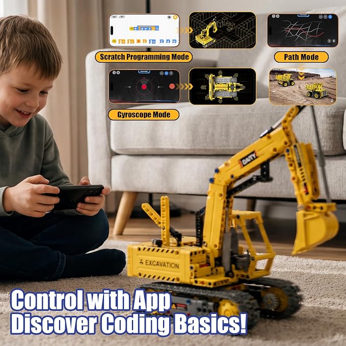 5-in-1 STEM Building Toys, Remote Control Excavator Robotics Kit, 555 PCS DIY Engineering Construction Set, Educational Science Building Blocks Gift for Kids Boys Girls Ages 6-16