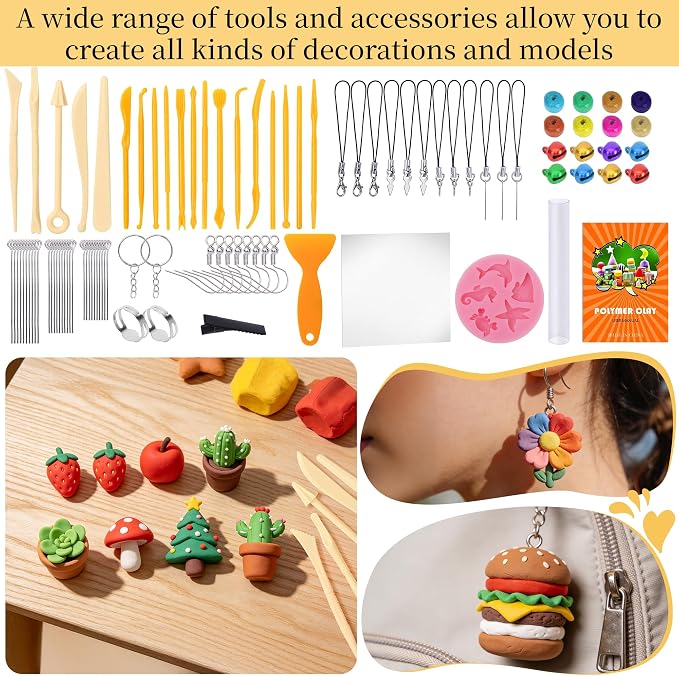 175 Pcs Polymer Clays 80 Bright Colors Oven Bake Clay Non-Sticky Modeling Clay DIY Starter Kit with Sculpting Tool and Accessories for Artists Jewelry Making Craft Gifts
