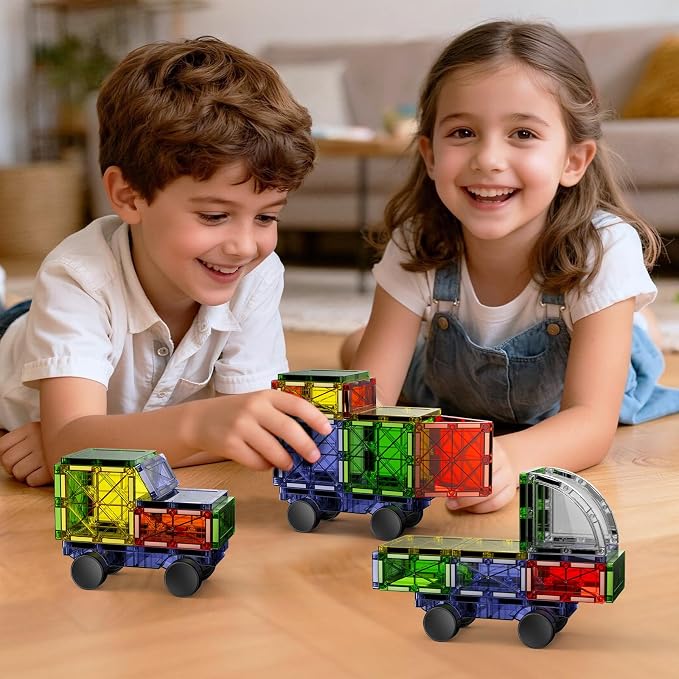 Magnetic Downhill Racer Set 40-Piece with Car & Tracks, STEM Magnetic Tiles Building Toys for Kids Ages 3-8, Montessori Learning Toys with Reinforced Slopes & Loop Pieces