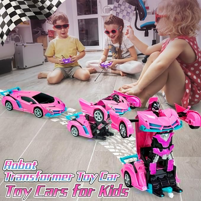 Pink Remote Control Car for Girls Age 3 4 5 6 7 8, Transformation Rc Cars Racing Car with One-Button Deformation & 360°Drifting Robot Toys for Birthday(Pink)