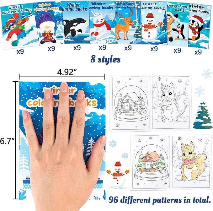 90shine 72PCS Winter Coloring Books for Kids, Christmas Party Favors in Bulk Goodie Bag Stocking Stuffers Gifts Ages 2-4 3-5 4-8