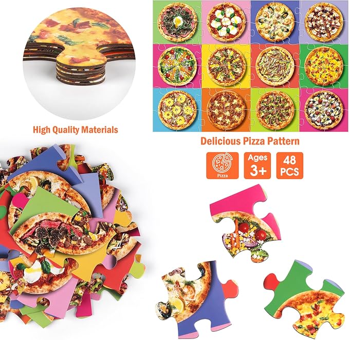 IFLOVE Pizza Floor Puzzle for Kids — 48 Piece Jumbo Jigsaw Puzzle, Food-Themed Puzzle with Colorful Pizza Slices, Educational Toy Birthday for Boys Girls Ages 3-8
