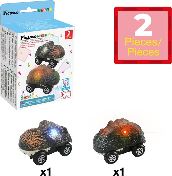 PicassoTiles 2 Piece Swift Highly Detailed Race Track Truck Dinosaur Cars Accessories in Bulk Package Compatible with STEM Magnetic Tile Race Track Building Kits for Kids Boys & Girls Ages 3+ PTE10
