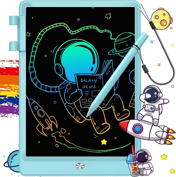FLUESTON LCD Writing Tablet for Kids, 10 Inch Doodle Board, Colorful Drawing Pad for Toddler, Educational Travel Toy Gifts for 3-8 Year Old Girls Boys, Erase Lock Writing Board