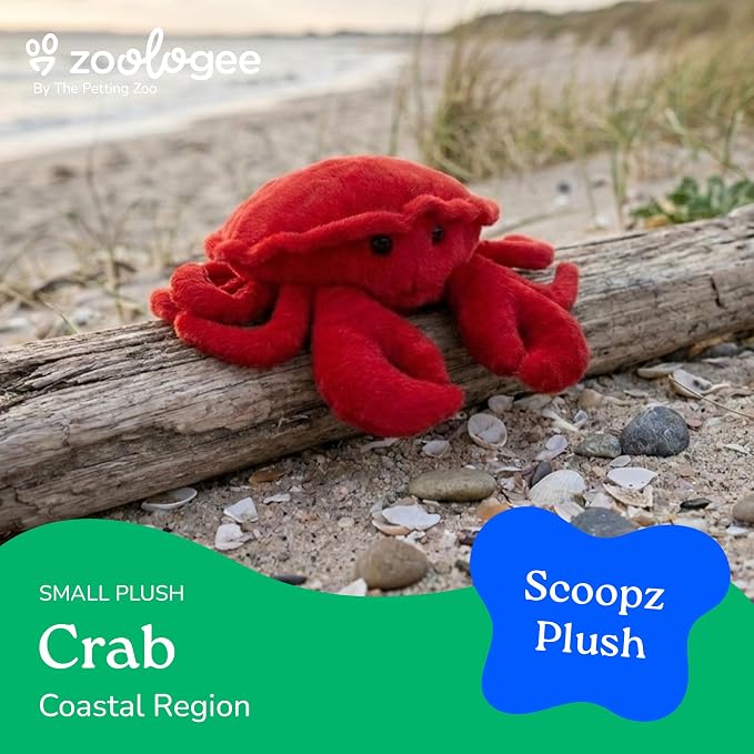 The Petting Zoo Crab Stuffed Animal Plushie, Gifts for Kids, Scoopz Sealife Animals, Red Crab Plush Toy, 8 inches