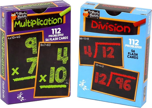 Regal Games Math Flash Cards for Multiplication & Division - 1st, 2nd, 3rd Grade & More - Flash Cards Math for Kids (112 Cards - 2 Packs)