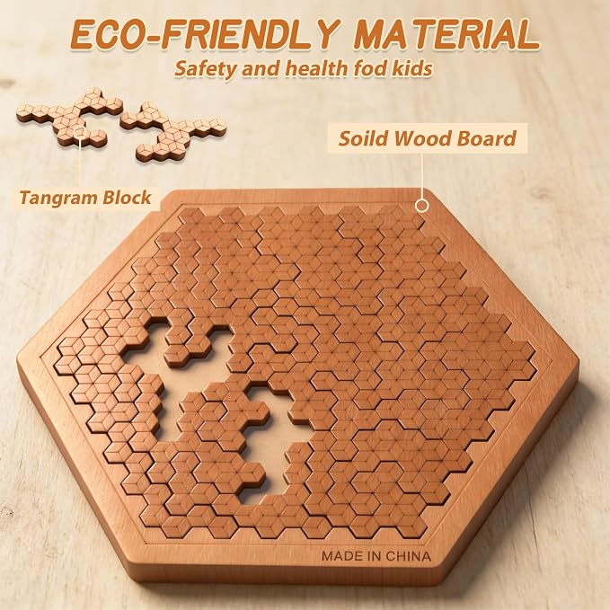 Fractal Tray Puzzle,Hilbert Curve Brain Teaser, Wooden Family Puzzle Game, Challenging Tangram-Style Learning & Entertainment