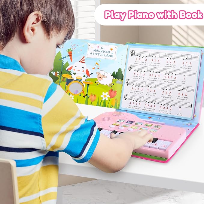 Gifts for 3 Year Old Girl - Piano Book Musical Toys for Toddlers Ages 3-5 | 18-Key Keyboard, 10 Nursery Rhymes, 6 Instrument Sounds, Record & Playback, Educational Toy for Kids Birthday Present Ages 3+