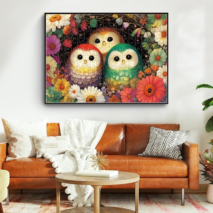 300 Piece Puzzles for Adults,Colorful Owl Bird Puzzle for Kids Adults Seniors,Blooming Floral Nature Puzzle with Letters on Back, Challenging Fun Puzzle for Family Activity Game Nights Gifts,20.5×15in