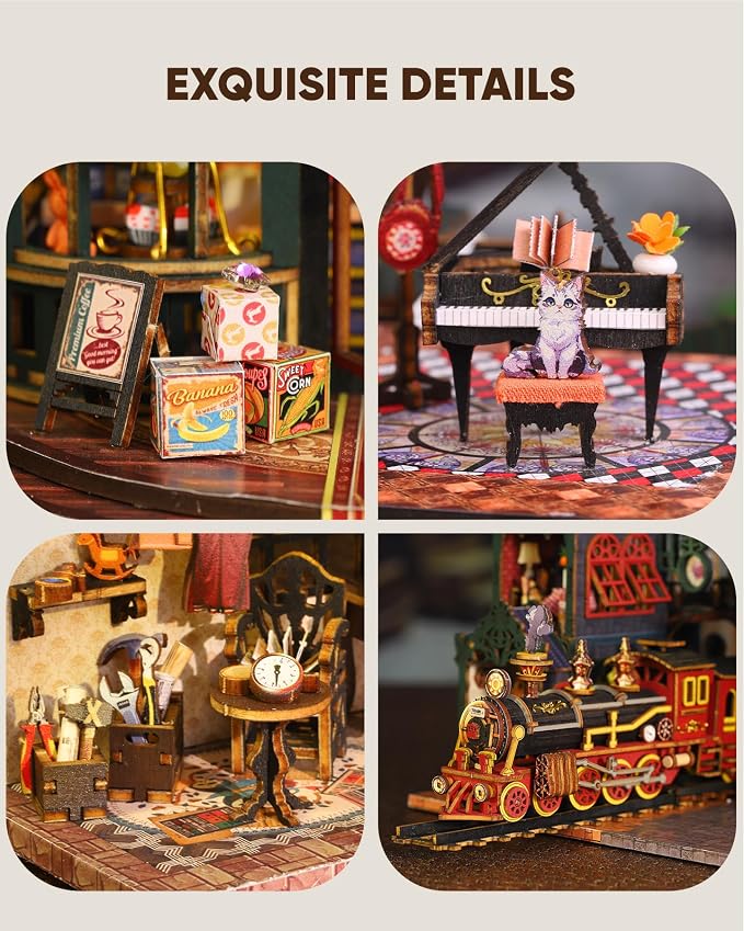 DIY Miniature House Kit, DIY Dollhouse Kit for Adults to Build, Mini House Kit with LED, Mayberry Street Miniatures, Ideal Gifts for Birthday, Halloween Christmas(Rail-Track Secluded City)
