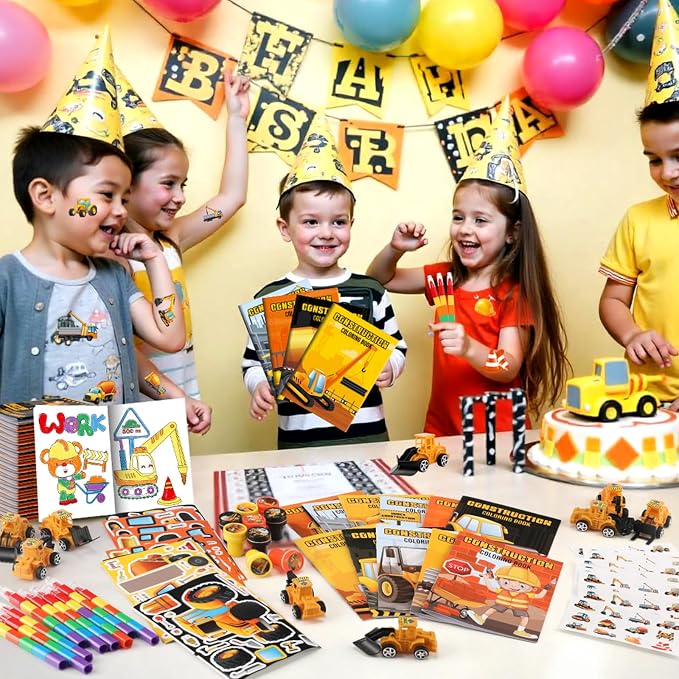 BenLouis 168Pcs Construction Party Favors Excavator Theme Coloring Books Crayons Sticker Set Bulk for Kids Construction Birthday Goodie Bag Stuffer Classroom Gifts Rewards Craft Pinata Fillers