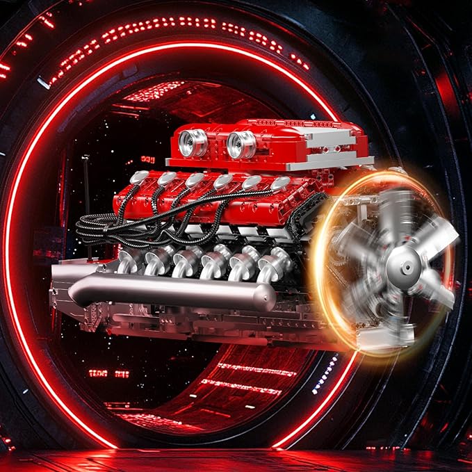 Mould King V12 Engine Model Kit That Runs, MOC Engineering Model Building Kit with Battery and Motor, 3472 PCS STEM Engineering Building Blocks for Adults