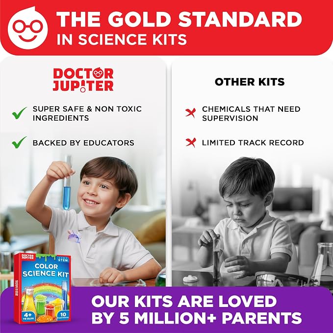 Doctor Jupiter Color Science Kit for Kids Ages 4-5-6-7-8 | Birthday Gift Ideas for 4+ Year Old Boys & Girls | Toy Stem Kit with 10 Experiments | Preschool Learning & Educational Projects