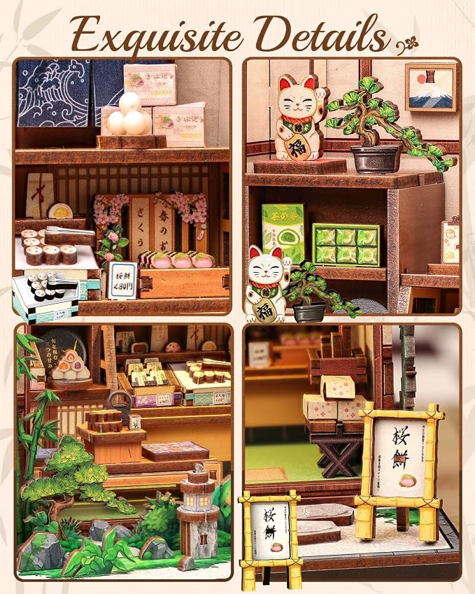 Cutefun Book Nook Kit - DIY Miniature Dollhouse Kit for Adults, Teens and Beginners, Japanese Dessert Shop Booknook Tiny House Bookshelf Decor 3D Wooden Puzzles, Creative Gifts for Family (Sweet Shop)
