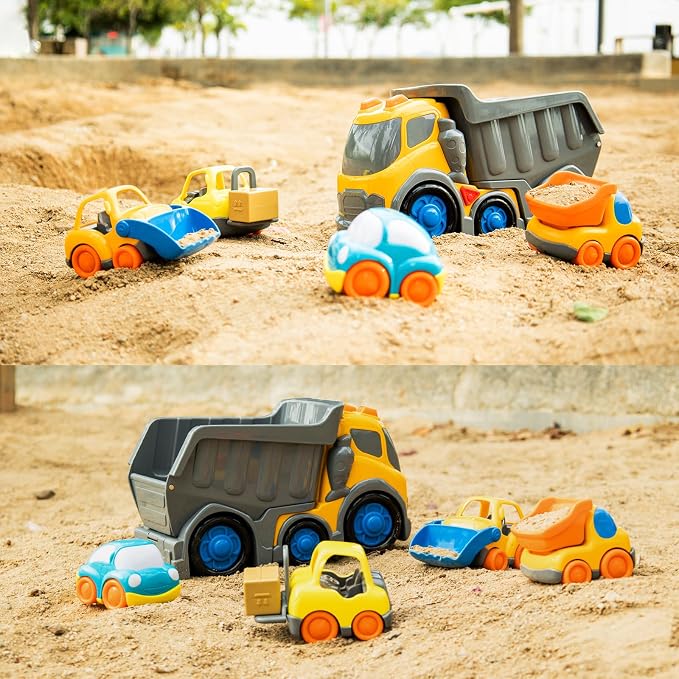 P&C 12.2" Toddler Construction Dump Truck Toys for Ages 2-4, Beach Sand Outdoor Toy Cars Dump Truck Set with Sounds and Lights for Kids 18M+, 2, 3, 4, 5, Ideal Birthday Christmas Gifts for Boys Girls