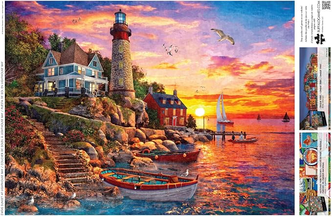 Buffalo Games Dominic Davison - Sunset at Lighthouse Bay - 1000 Piece Jigsaw Puzzle - 26.75 x 19.75 in, Multicolor - Full Color Poster - Jigsaw Puzzles 1000 Pieces - Adult Game