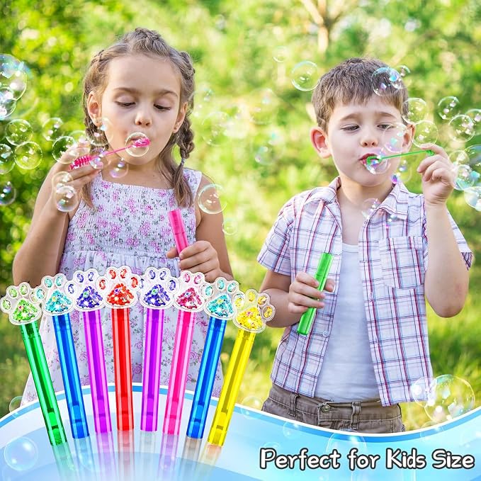 24PCS Glitter Paw Print Bubble Wands for Kids Paw Blue Puppy Dog Party Favors Supplies Decorations Pinata Filler Goodie Bags Suffer Classroom Prizes Birthday Gifts