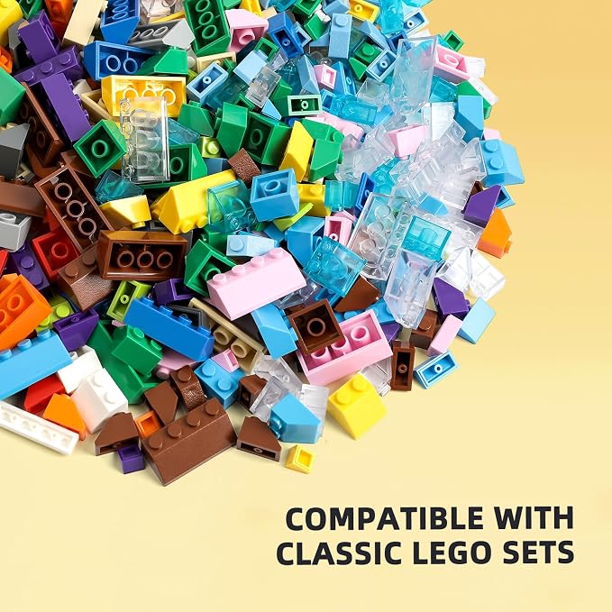 800 Pieces Building Bricks, 5 Sizes Building Pieces, Classic Slope Block Bulks - Compatible with All Major Brands, 18 Colors