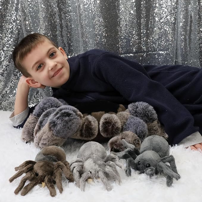 MorisMos 4Pcs Large Spider Plush, 16inch Mommy Spider Stuffed Animals with 3 Babies, Realistic Plush Toys, Soft Cuddly for Kids Boys Girls