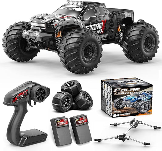 RC Cars 1:14 4WD Off-Road RC Monster Truck High Speed 40 km/h, 4x4 Remote Control Car with 2 Rechargeable 1300mAh Batteries and 2 Sets of Tires for Adults & Boys