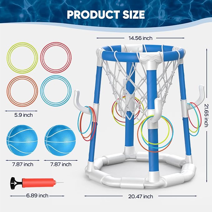Laoyebaohao Pool Basketball Hoop Pool Games Pool Toys Ring Toss Game with 2 Basketballs Floating Basketball Hoop for Pool for Kids & Adults Indoor Outdoor(Blue)