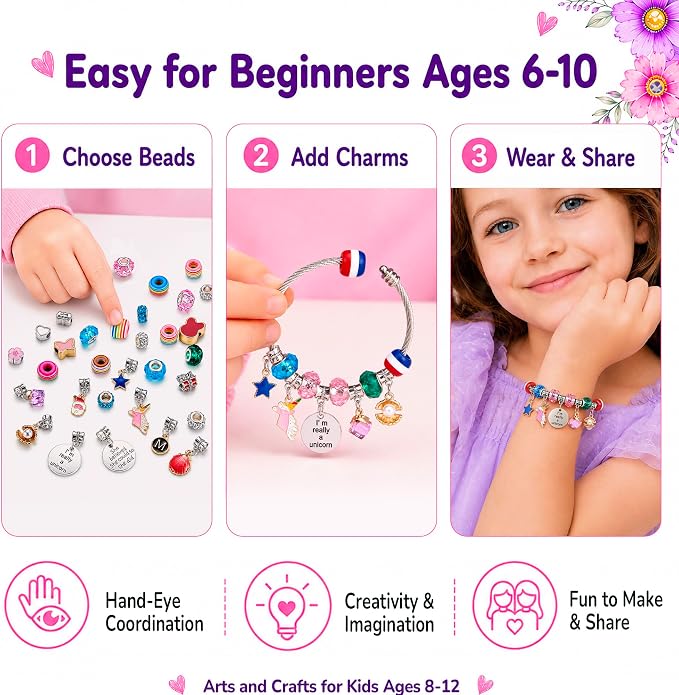 COO&KOO Charm Bracelet Making Kit, A Unicorn Girls Toy that Inspires Creativity and Imagination, Crafts for Girls Ages 8-12 with Jewelry Making Kit Perfect Gifts for 6 7 8 9 10 Girl Self-Expression!