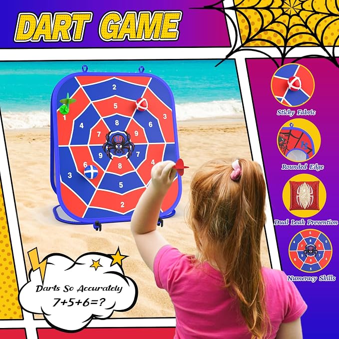 Spider Bean Bag Toss Game, 3-in-1 Cornhole Board Outdoor Toys for Kids, Family Party Activity Toddler Yard Backyard Beach Lawn Party Camping Game Toys for 3 4 5 6 7 8 Year Old Boys Girls Birthday Gift