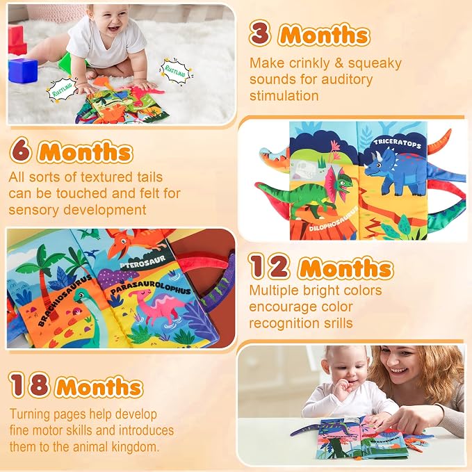 BBWOO Soft Baby Book Toy - Newborn Boy Girl Shower Gift - Tummy Time Toy for Infant 0-6 6-12 Months - Touch and Feel Sensory Crinkle Book with Teether - Baby Boy Girl Gift