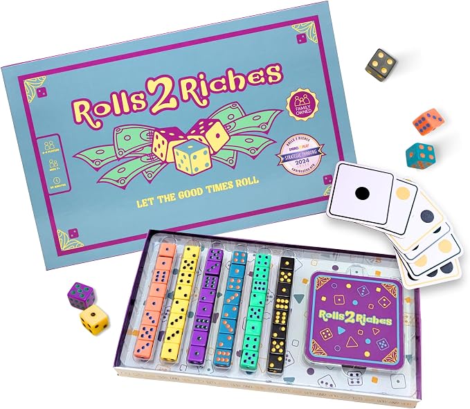 Award-Winning Board Game for Families – Rolls 2 Riches | Fast-Paced Dice, Card & Strategy Game for Kids & Adults | Perfect for Parties, Travel, Camping, Game Nights & Outdoor Summer Fun