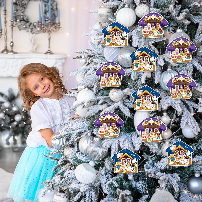 PAIVSUN 24Pcs Nativity Craft Sticker, Make a Nativity Scene Stickers DIY Hanukkah Christmas Crafts Kits for Xmas Tree Ornament Classroom Religious Christian Party Game Supplies, 2 Designs