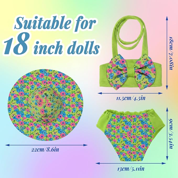 Kajaia 8 Pcs Green 18 Inch Doll Clothes and Accessories Doll Swimsuit Dress Flip Flops Hat Outfit Swimsuit Accessories