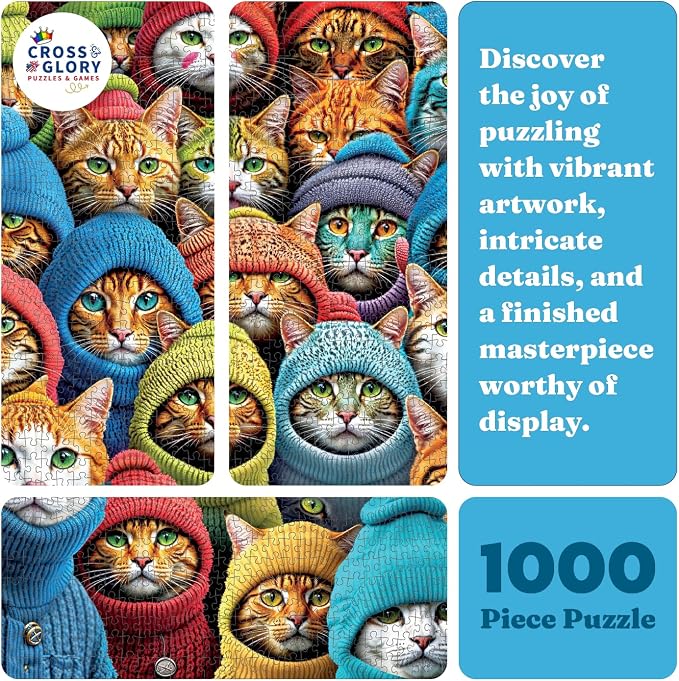 Cross & Glory | 1000 Piece Jigsaw Puzzles for Adults | Whiskered World: A Kitty Kaleidoscope | Cat Jigsaw Puzzle | Satin Finish 1000 Piece Puzzle for Adults Cats | Ages 14+
