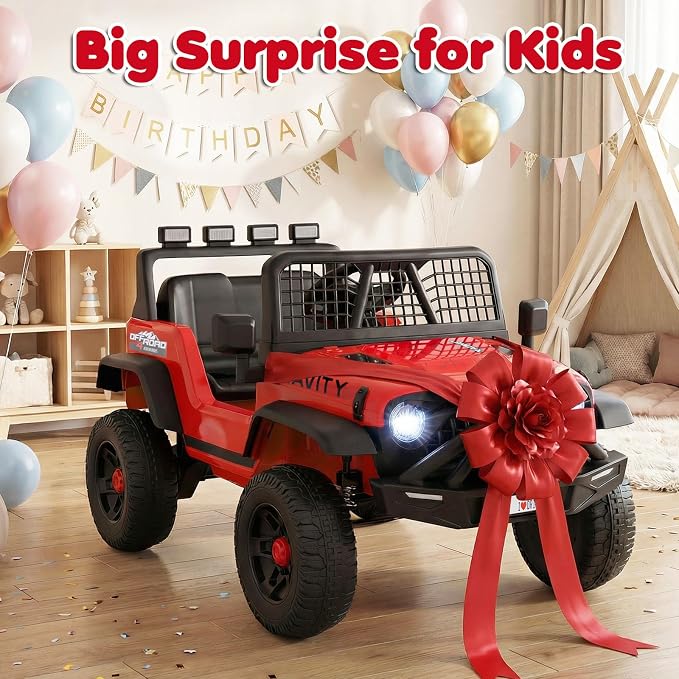 Costzon Ride on Truck, 24V Ride on Toys for Kids, Electric Vehicle with Parent Remote Control, Music, Horn, LED Headlights & Spring Suspension, Kids Car for Boys & Girls (24V,Red)