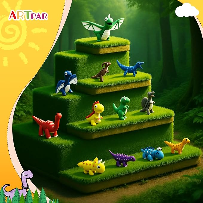ARTPAR Air Dry Clay Kits,Dinosaur Modeling Magic Clay for Kids,12 Box Dinos DIY Art Crafts Kit,Safe & Non-Stick with Sculpting Tools & Tutorials, Family Party Favors for Boys & Girls Age 3-12 Year