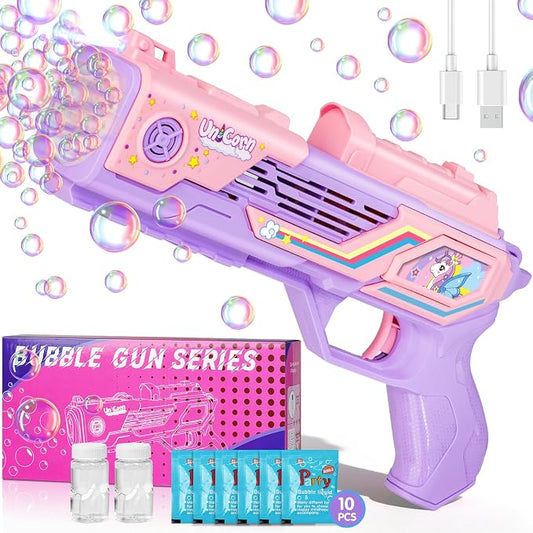 Rechargeable Unicorn Bubble Gun, Unicorn Toys for Girls Age 4-6, Outdoor Toys Bubble Machine, 3 4 5 6 7 8 9 10 11 12 Year Old Girl Gifts, Easter, Birthday, Summer, Wedding, Party Favors, Halloween