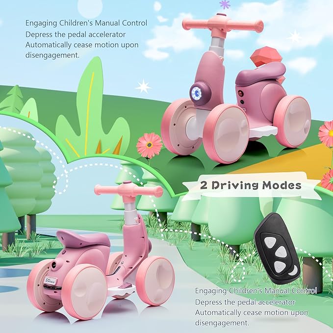 JoyRydz 6V Electric Baby Balance Bike with Bubble Machine,4 in 1 Toddler Balance Bike w/Remote for 1 Year Old Boys Girls Kids Bubble Bike Ride on Toys w/Powered Motor,Music,LED Lights (Purple)