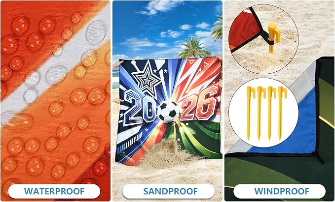 WIWIGO Beach Blanket Waterproof Sandproof Beach Mat 79" X 83"/10'x9'for 2-8 Adults Quick Drying Outdoor Picnic Mat Beach Accessories for Travel, Camping, Hiking