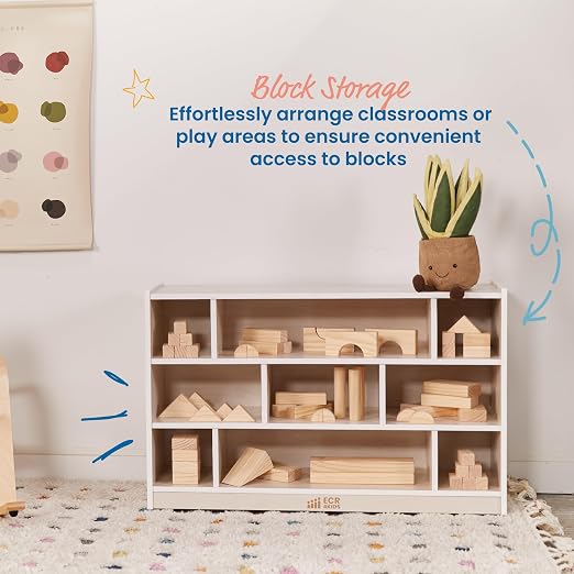 ECR4Kids Mobile Building Block Storage Cabinet, Medium, Classroom Furniture, White Wash