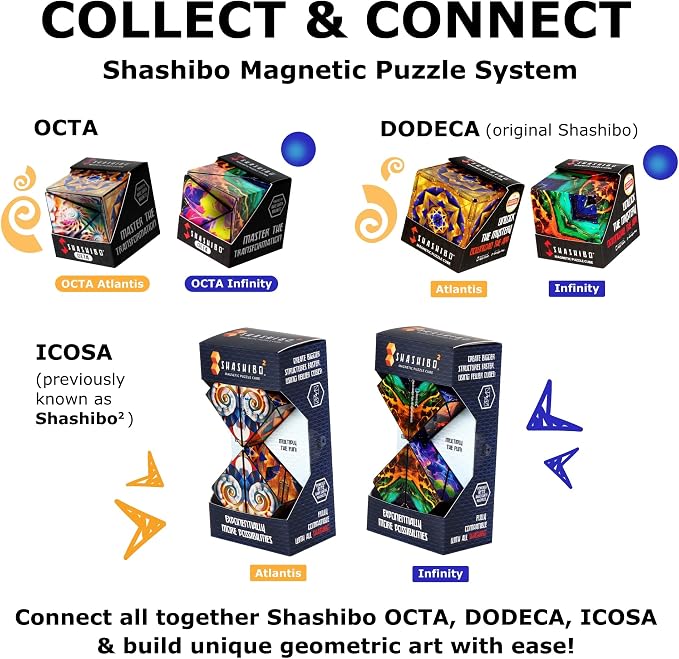 Shashibo Sensory Fidget Toy for Adults & Kids, Stress Relief Fidget Toy for Adults, Teens & Kids, Cool Fidget Toys for Desk, Classroom Must Have, Sensory Shape Shifting Cube, 100+ Possible Shapes