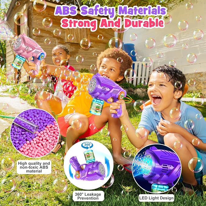 Bubble Gun Toys for Kids 4-8: Automatic Bubble Blaster with 2 Bottles Refill Solution - Bubble Gun for Toddlers 1-3, Summer Outdoor Toys for Easter Birthday Wedding Party Gift (Pink, Purple)